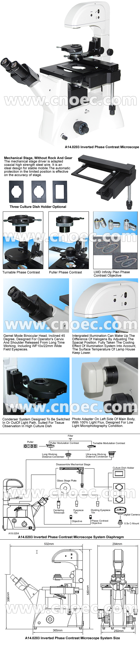 Infinity Objective Inverted Optical Microscope Phase Contrast Microscope Bright Field A14.0203