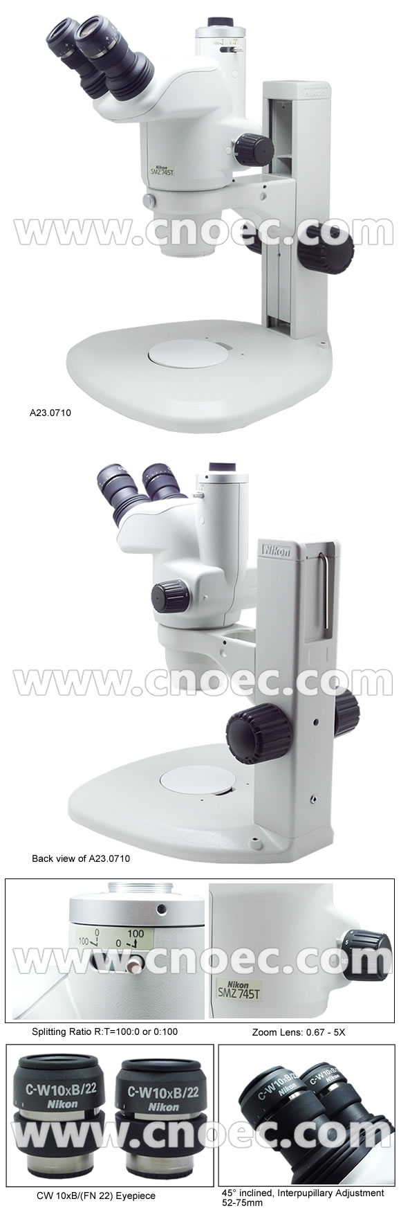 0.67x 5x Trinocular Nikon SMZ745T Zoom Stereo Microscope with Cmount