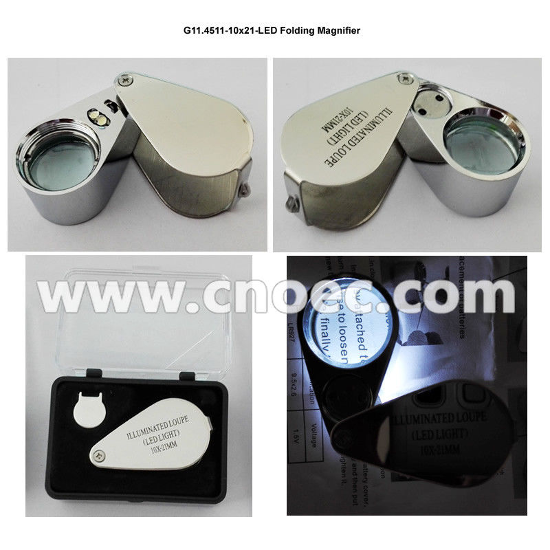 10x21mm LED Metal Folding Magnifier Jewelry Microscope G11.4511-10x21-LED