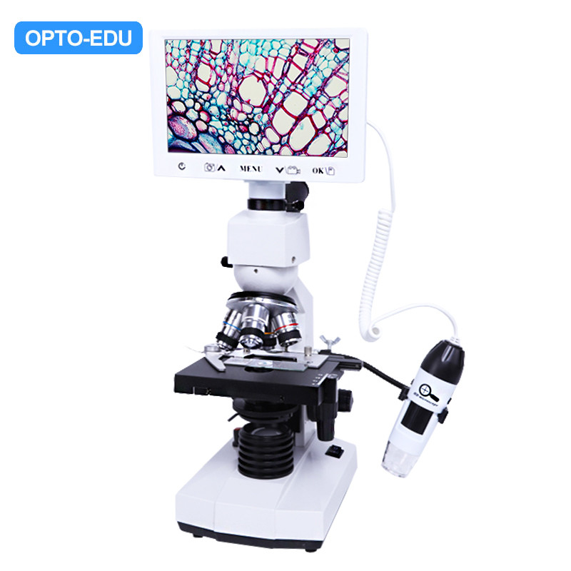 OPTO-EDU A33.5121-M 7" LCD Biological + USB Portable Dual Lens Digital Microscope, 2.0M